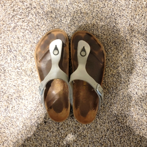 Birkenstock Shoes - Birkenstock Silver Gizeh Sandals